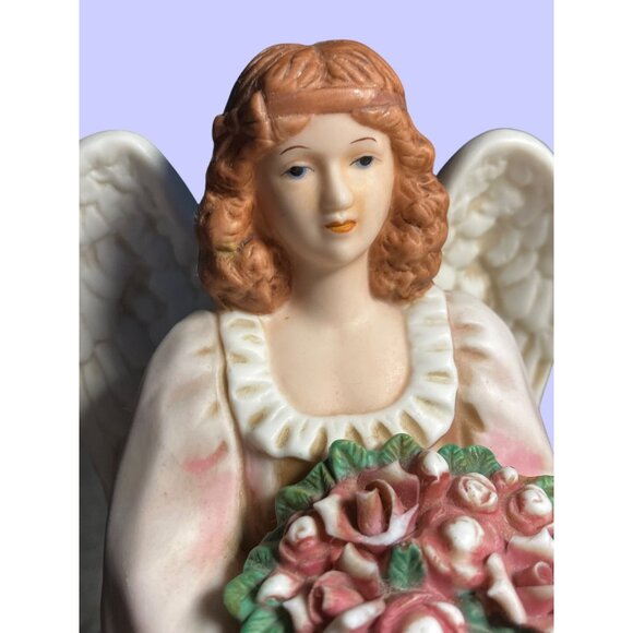 Homco Porcelain Angel Figurine 8806 With Floral Bouquet - Picture 2 of 11